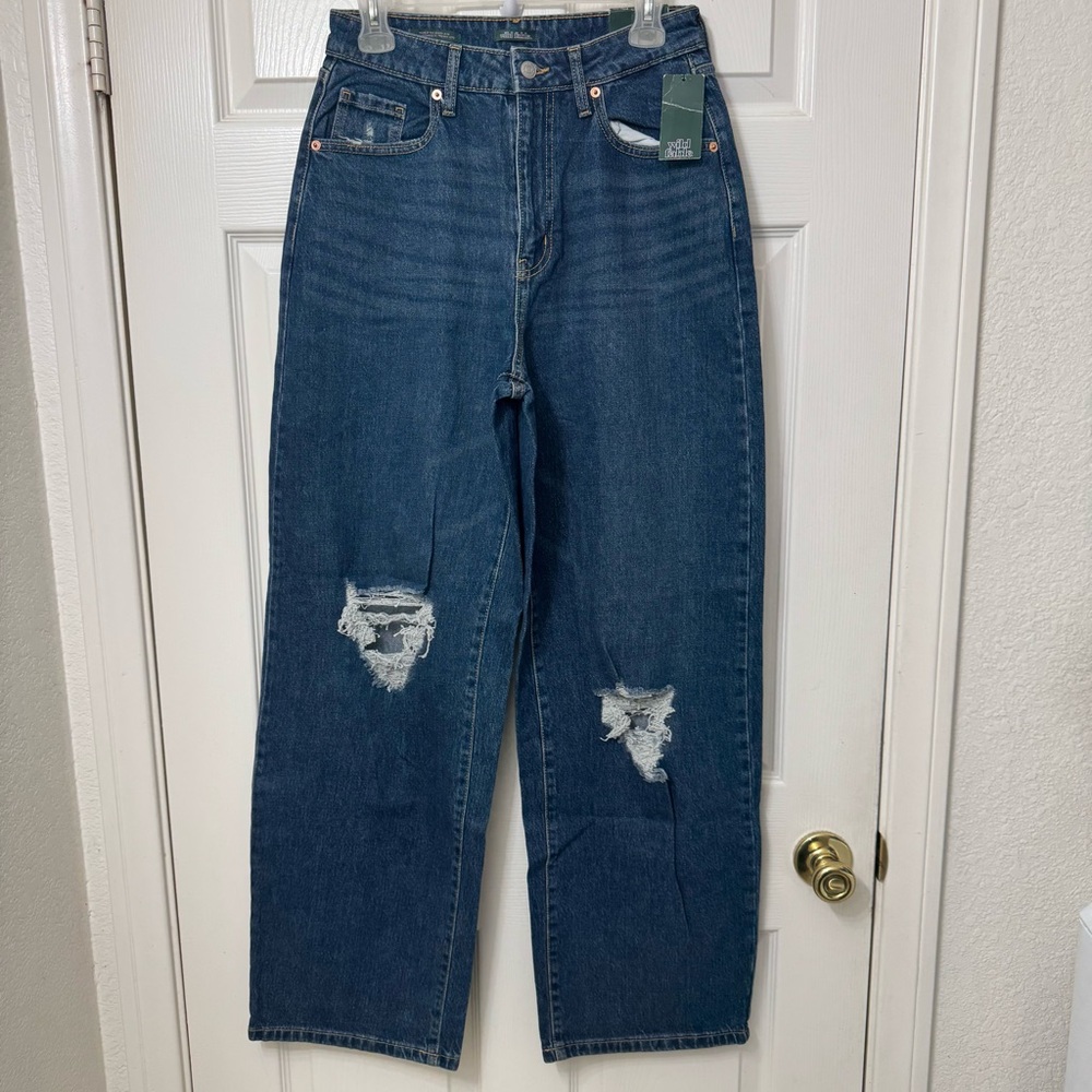 Wild Fable Blue Denim Jeans High-Rise Baggy Distress 90s Y2K Women’s Size 4 NWT